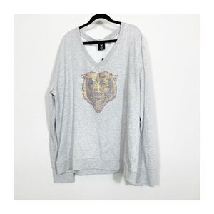 NFL Chicago Bears Sweatshirt Pullover Embellished Gray V Neck Ladies 4X NEW